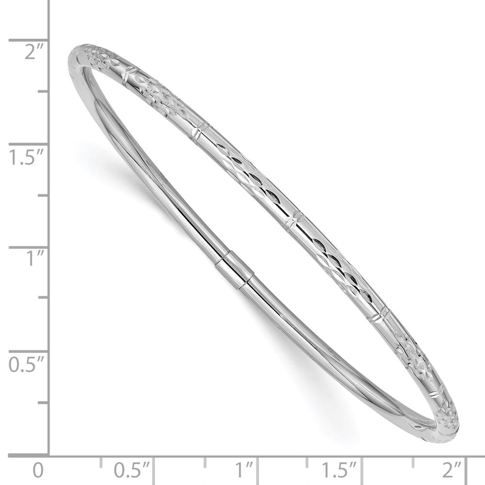 GB 14k White Gold Polished Diamond-cut 3.00mm Slip-on Round Bangle Bracelet