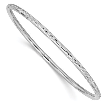 GB 14k White Gold Polished Diamond-cut 3.00mm Slip-on Round Bangle Bracelet