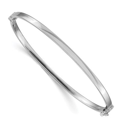GB 14k White Gold Polished 3.00mm Hinged Oval Bangle Bracelet