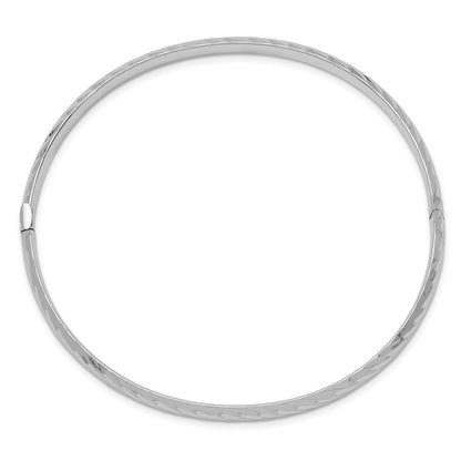 GB 14k White Gold 3/16 Polished Textured 4.75mm Hinged Oval Bangle Bracelet