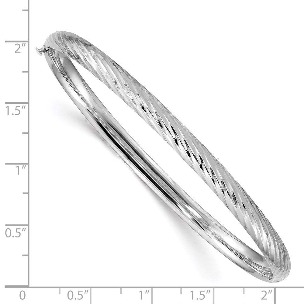 GB 14k White Gold 3/16 Polished Textured 4.75mm Hinged Oval Bangle Bracelet