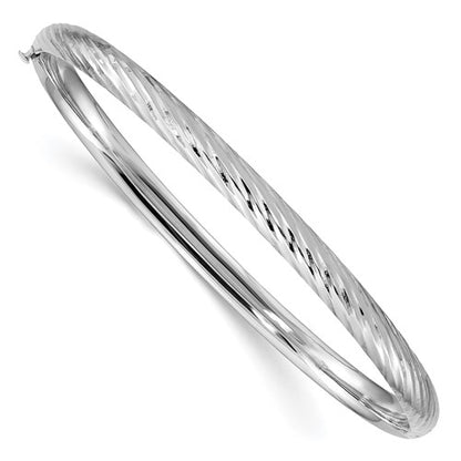GB 14k White Gold 3/16 Polished Textured 4.75mm Hinged Oval Bangle Bracelet