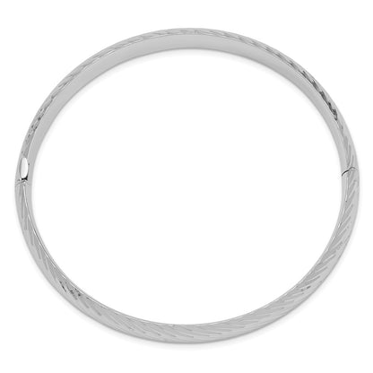 GB 14k White Gold 5/16 Polished Textured 8.00mm Hinged Oval Bangle Bracelet