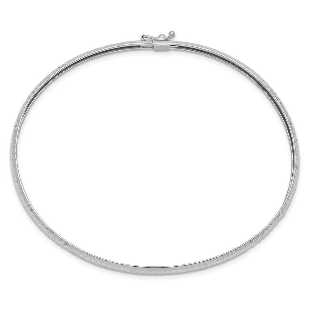 GB 14k White Gold Polished Textured 4.00mm Flexible Oval Bangle Bracelet