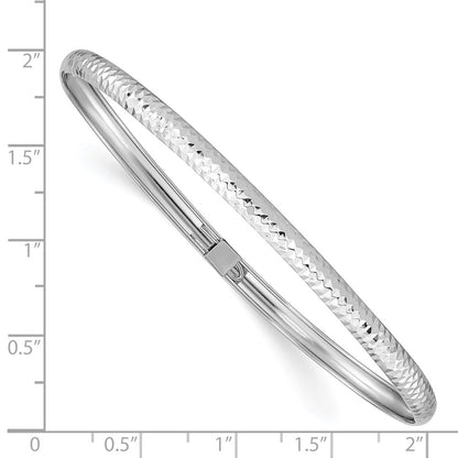 GB 14k White Gold Polished Textured 4.00mm Flexible Oval Bangle Bracelet