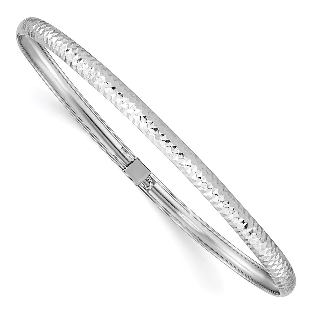 GB 14k White Gold Polished Textured 4.00mm Flexible Oval Bangle Bracelet