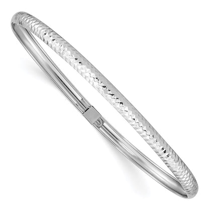 GB 14k White Gold Polished Textured 4.00mm Flexible Oval Bangle Bracelet