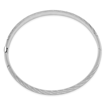 GB 14k White Gold Polished Textured Diamond-cut 6.20mm Twisted Hinged Oval Bangle Bracelet