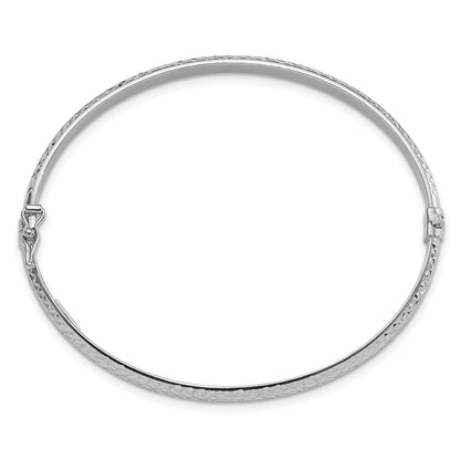 14K White Gold Diamond Cut 4mm Hinged Bangle