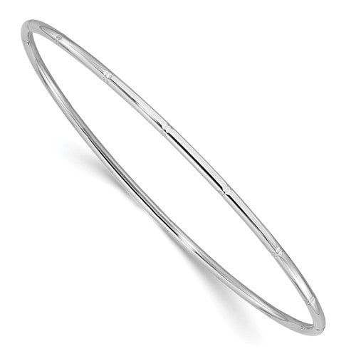 GB 14k White Gold Polished Diamond-cut 2.00mm Slip-on Round Bangle Bracelet