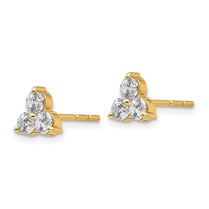 True Origin 14k Gold 3/4 carat Lab Grown Diamond VS DEF Three Stone Post Stud Earrings