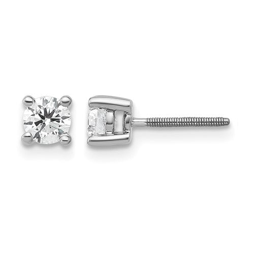 14k White Gold 1/2 carat Lab Grown Diamond VS/SI+ G+ Round Complete Four Prong Screwback Heavyweight Stud Earrings