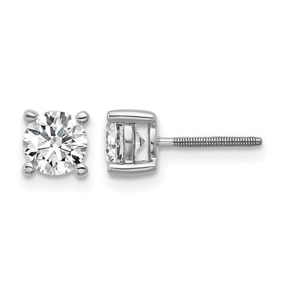 LGWE 14k White Gold 1 carat Lab Grown Diamond VS+ F+ Round Complete Four Prong Screwback Heavyweight Stud Earrings