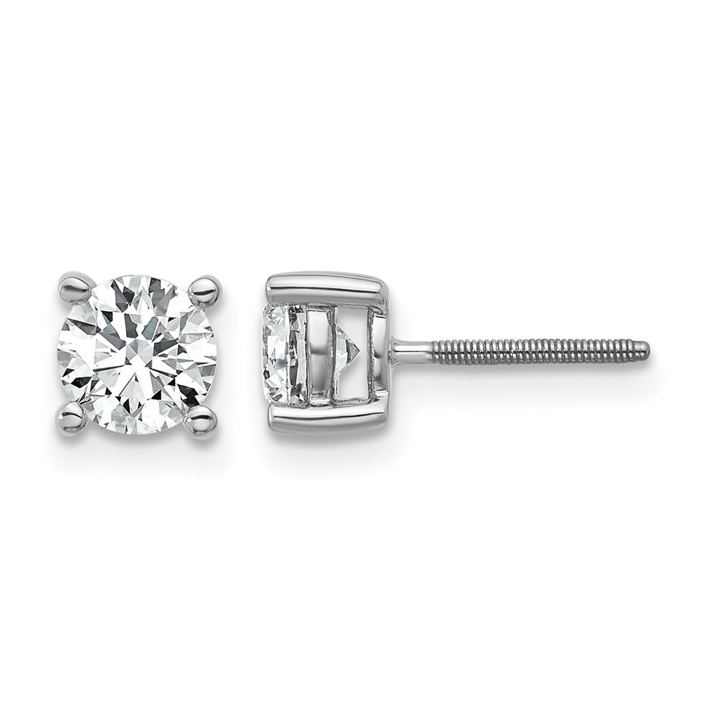 LGWE 14k White Gold 1 carat Lab Grown Diamond VS+ F+ Round Complete Four Prong Screwback Heavyweight Stud Earrings