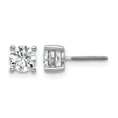 LGWE 14k White Gold 1 carat Lab Grown Diamond VS+ F+ Round Complete Four Prong Screwback Heavyweight Stud Earrings