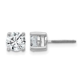 LGWE 14k White Gold 1 1/2 carat Lab Grown Diamond VS+ F+ Round Complete Four Prong Screwback Heavyweight Stud Earrings