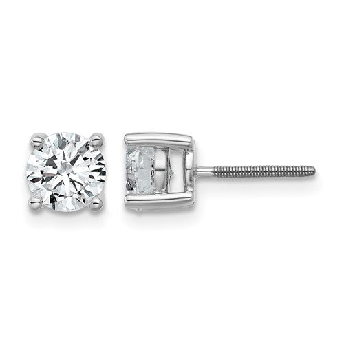 LGWE 14k White Gold 1 1/2 carat Lab Grown Diamond VS+ F+ Round Complete Four Prong Screwback Heavyweight Stud Earrings