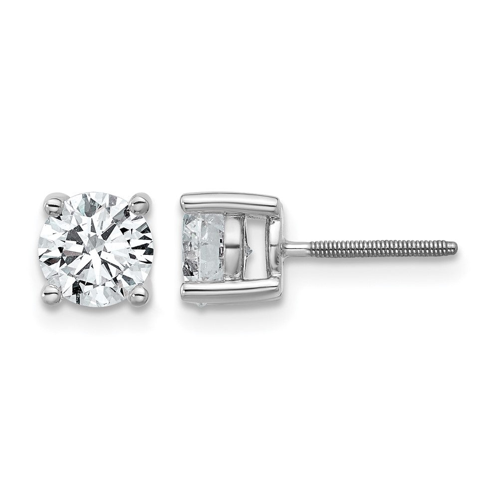 LGWE 14k White Gold 1 1/2 carat Lab Grown Diamond VS+ F+ Round Complete Four Prong Screwback Heavyweight Stud Earrings