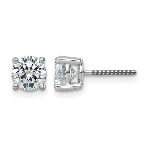 LGWE 14k White Gold 2 carat Lab Grown Diamond VS+ F+ Round Complete Four Prong Screwback Heavyweight Stud Earrings