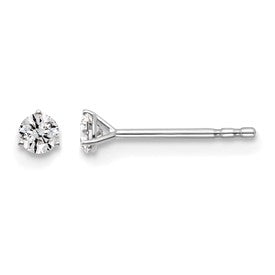 LGWE 14k White Gold 1/6 carat Lab Grown Diamond VS+ F+ Round Complete Three Prong Stud Earrings