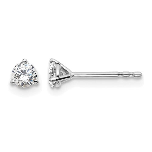 LGWE 14k White Gold 1/3 carat Lab Grown Diamond VS+ F+ Round Complete Three Prong Stud Earrings