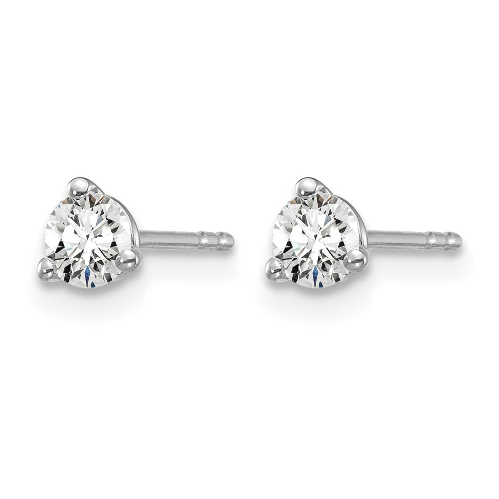 LGWE 14k White Gold 3/8 carat Lab Grown Diamond VS+ F+ Round Complete Three Prong Stud Earrings