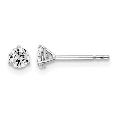 LGWE 14k White Gold 3/8 carat Lab Grown Diamond VS+ F+ Round Complete Three Prong Stud Earrings