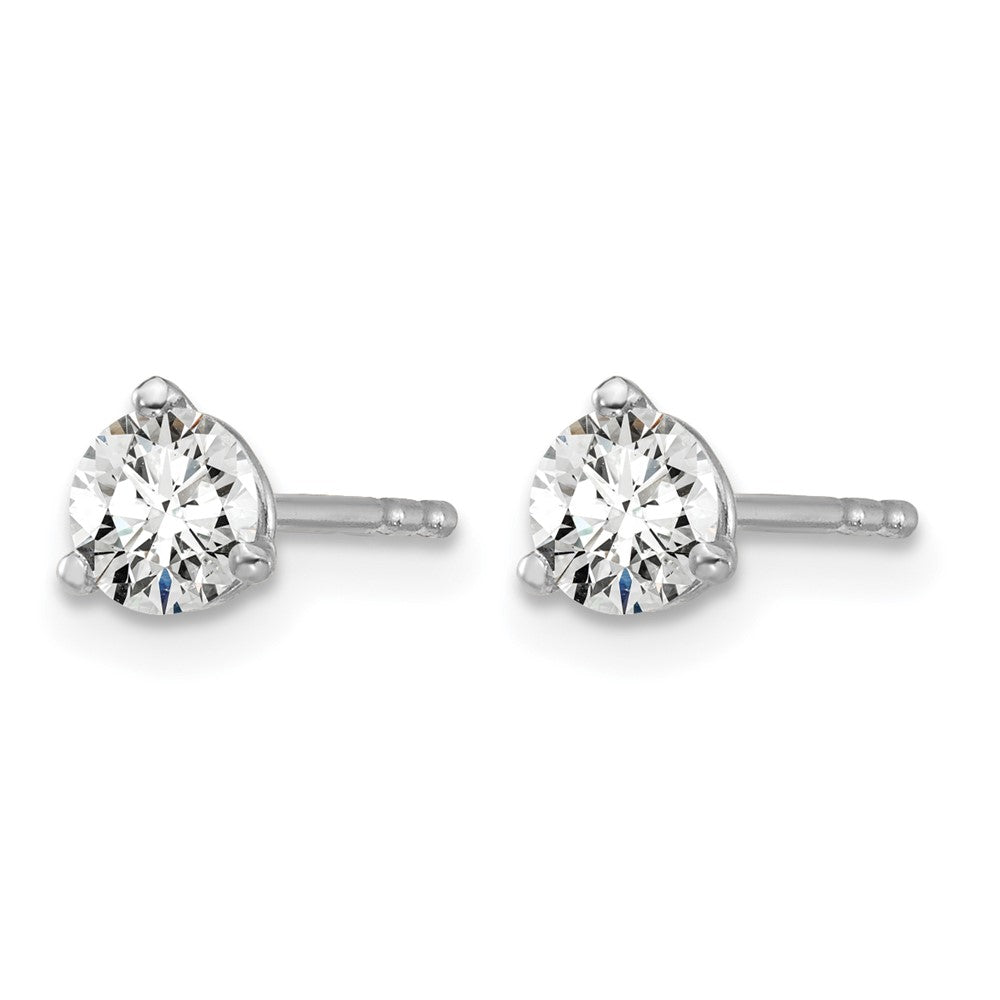 14k White Gold 1/2 carat Lab Grown Diamond VS+ F+ Round Complete Three Prong Stud Earrings