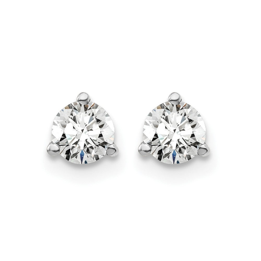 14k White Gold 1/2 carat Lab Grown Diamond VS+ F+ Round Complete Three Prong Stud Earrings