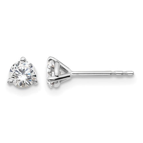 14k White Gold 1/2 carat Lab Grown Diamond VS+ F+ Round Complete Three Prong Stud Earrings