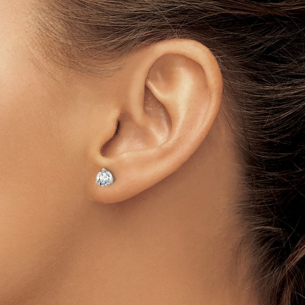 LGWE 14k White Gold 3/4 carat Certified Lab Grown Diamond VS+ F+ Round Complete Three Prong Stud Earrings