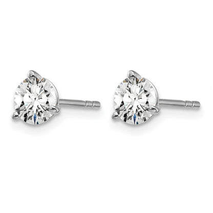 LGWE 14k White Gold 1 carat Lab Grown Diamond VS+ F+ Round Complete Three Prong Stud Earrings