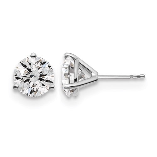 LGWE 14k White Gold 4 carat Lab Grown Diamond VS/SI+ G+ Round Complete Three Prong Stud Earrings