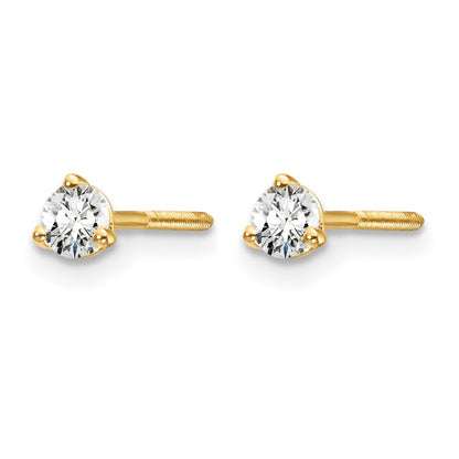 LGYE 14k Yellow Gold 1/5 ctw Lab Grown Diamond VS+ F+ Round 3 Prong Heavy Wt. Screwback Stud Earrings