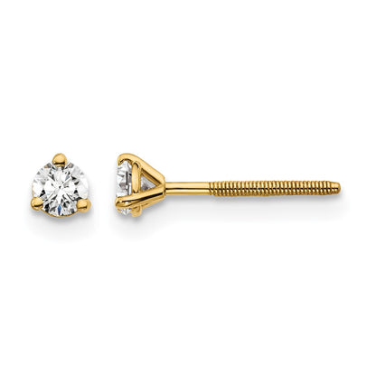 LGYE 14k Yellow Gold 1/5 ctw Lab Grown Diamond VS+ F+ Round 3 Prong Heavy Wt. Screwback Stud Earrings