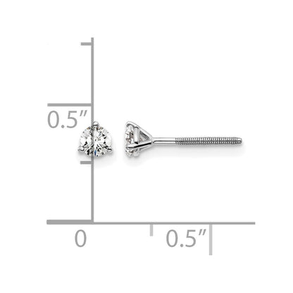 LGWE 14k White Gold 1/3 carat Lab Grown Diamond VS+ F+ Round Complete Three Prong Screwback Stud Earrings