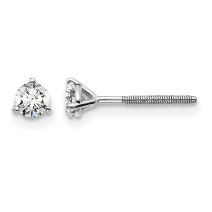 LGWE 14k White Gold 1/3 carat Lab Grown Diamond VS+ F+ Round Complete Three Prong Screwback Stud Earrings