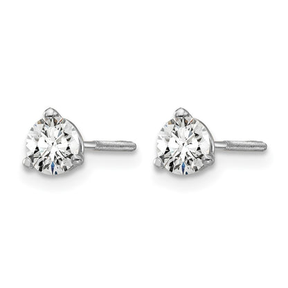 LGWE 14k White Gold 1/2 carat Lab Grown Diamond VS/SI+ G+ Round Complete Three Prong Screwback Stud Earrings
