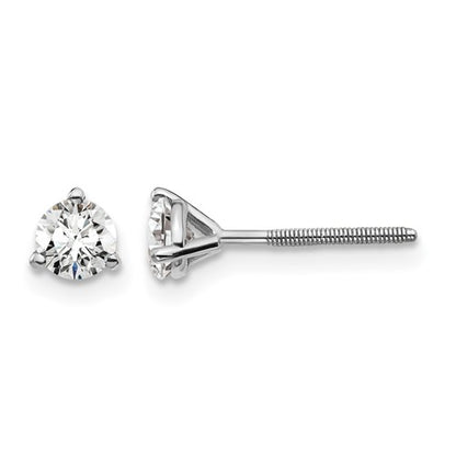 LGWE 14k White Gold 1/2 carat Lab Grown Diamond VS/SI+ G+ Round Complete Three Prong Screwback Stud Earrings