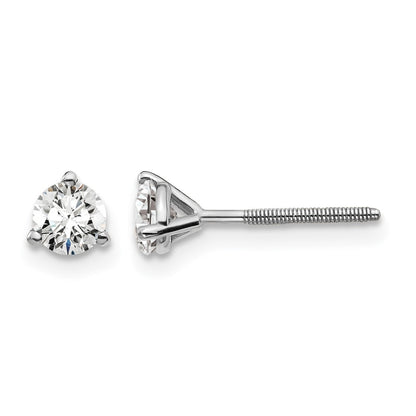 LGWE 14k White Gold 1/2 carat Lab Grown Diamond VS/SI+ G+ Round Complete Three Prong Screwback Stud Earrings