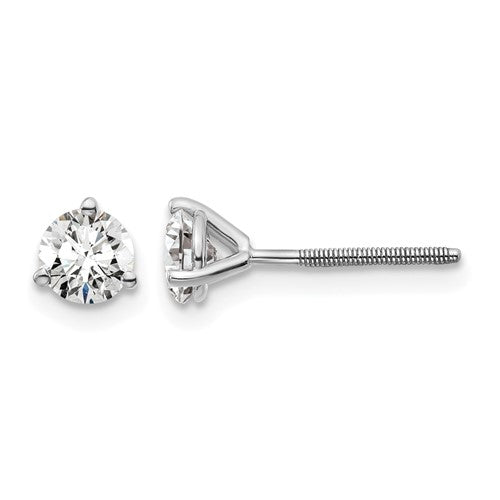 14k White Gold 5/8 carat Lab Grown Diamond VS/SI+ G+ Round Complete Three Prong Screwback Stud Earrings