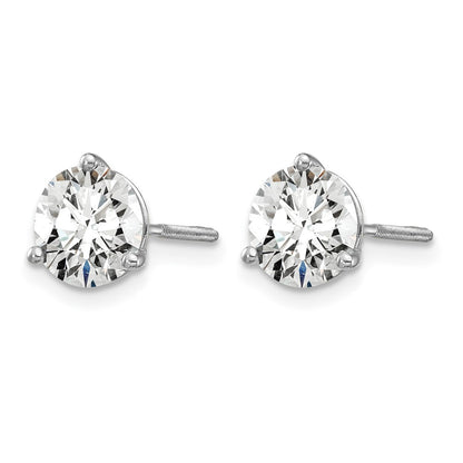 LGWE 14k White Gold 1 1/2 carat Lab Grown Diamond VS+ F+ Round Complete Three Prong Screwback Stud Earrings