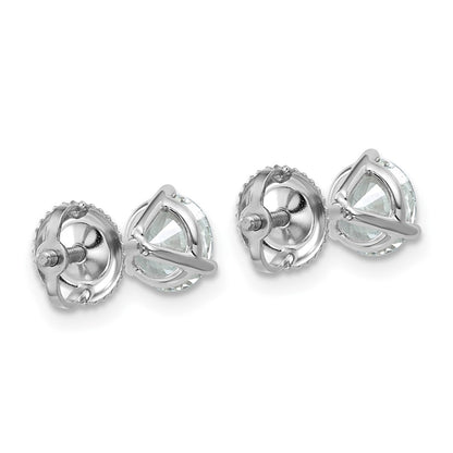 LGWE 14k White Gold 1 1/2 carat Lab Grown Diamond VS+ F+ Round Complete Three Prong Screwback Stud Earrings