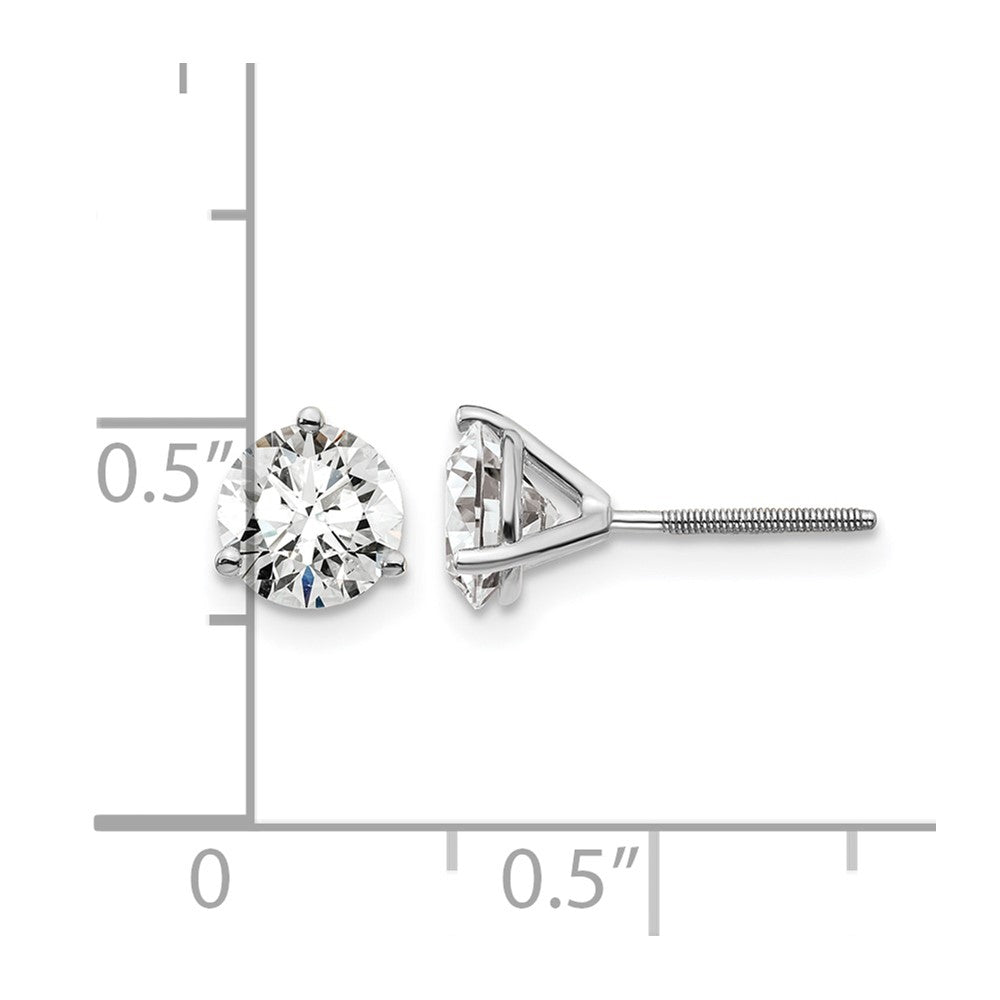 LGWE 14k White Gold 1 1/2 carat Lab Grown Diamond VS+ F+ Round Complete Three Prong Screwback Stud Earrings