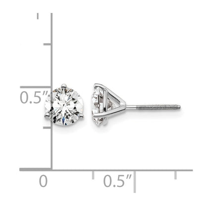 LGWE 14k White Gold 1 1/2 carat Lab Grown Diamond VS+ F+ Round Complete Three Prong Screwback Stud Earrings
