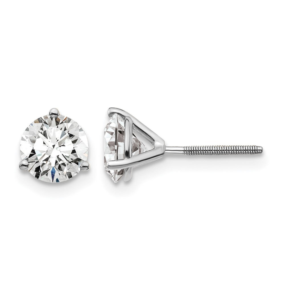 LGWE 14k White Gold 1 1/2 carat Lab Grown Diamond VS+ F+ Round Complete Three Prong Screwback Stud Earrings
