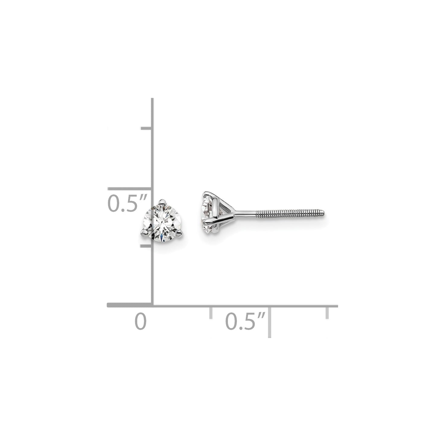 True Origin 14k White Gold 1/2 carat Round Lab Grown Diamond VS DEF 3 Prong Screw back Stud Earrings