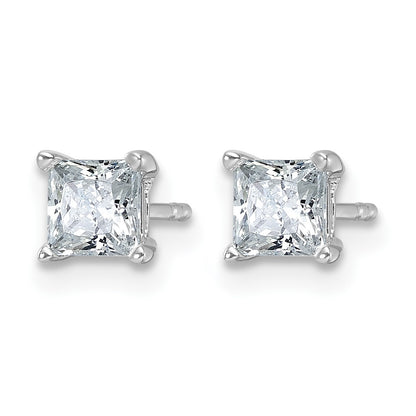 LGWE 14k White Gold 1 carat Certified Lab Grown Diamond VS+ F+ Princess Complete Four Prong Stud Earrings