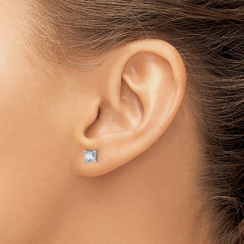 LGWE 14k White Gold 1 carat Certified Lab Grown Diamond VS+ F+ Princess Complete Four Prong Stud Earrings