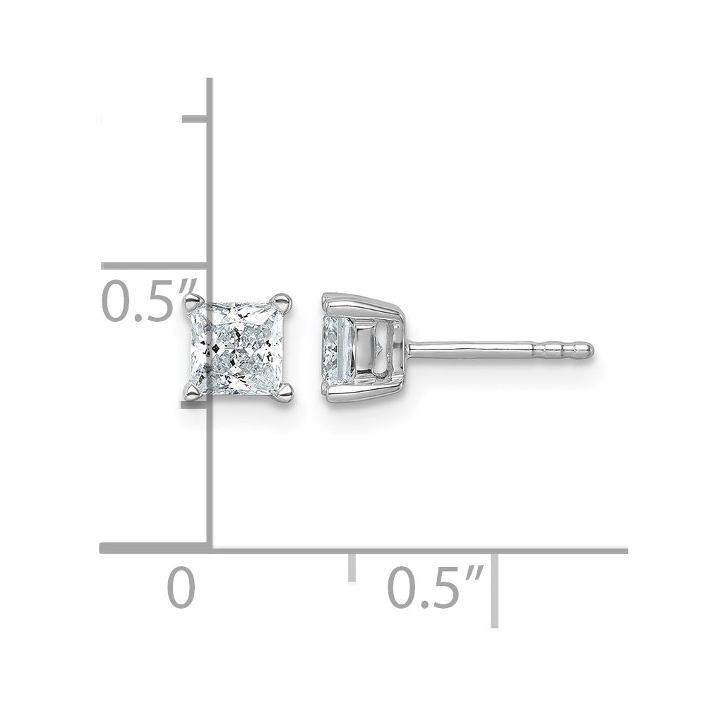 LGWE 14k White Gold 1 carat Certified Lab Grown Diamond VS+ F+ Princess Complete Four Prong Stud Earrings